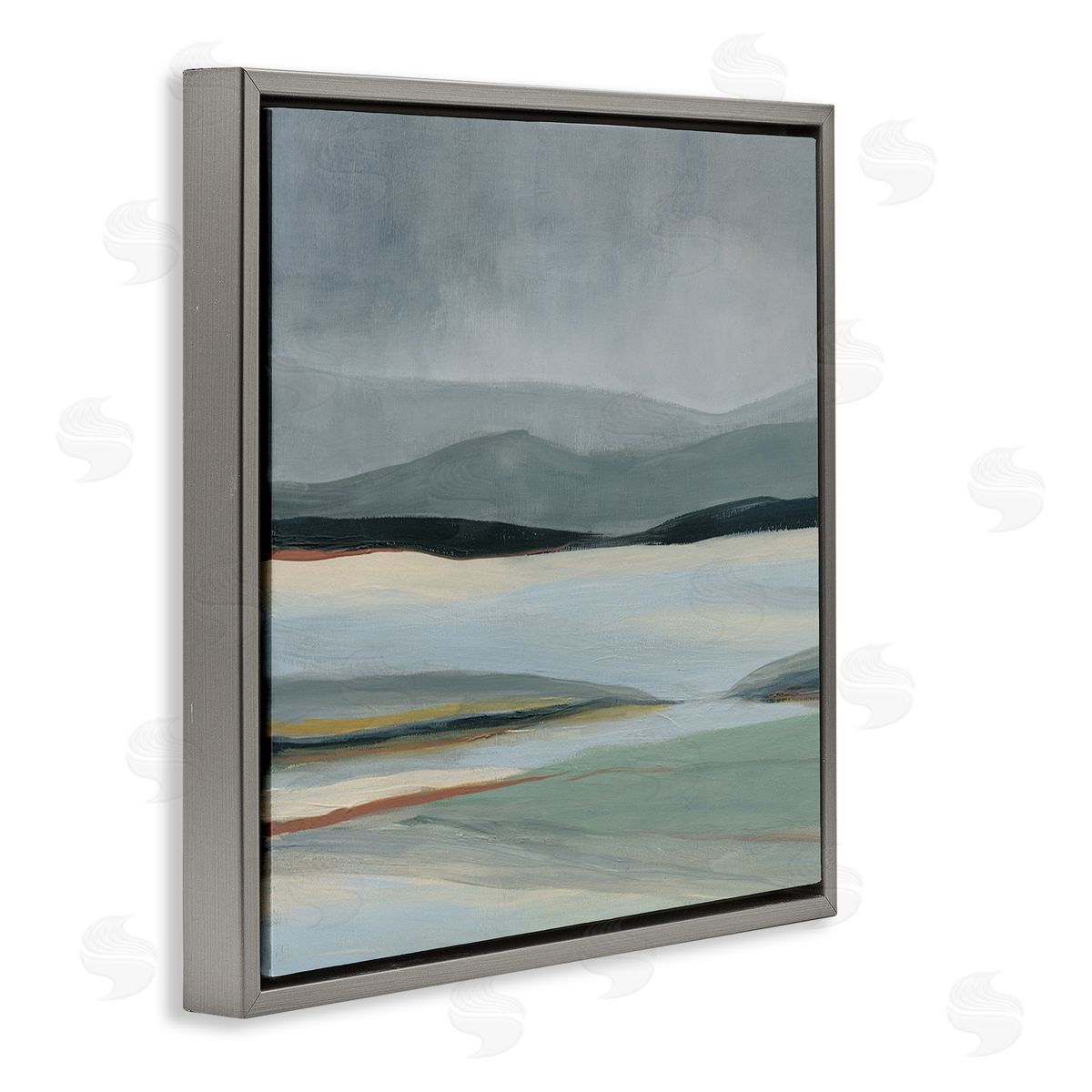 Carol Robinson Abstract Landscape Painting Distant Lakeside Mountains Gray Floating Frame Canvas Wall Art Print
