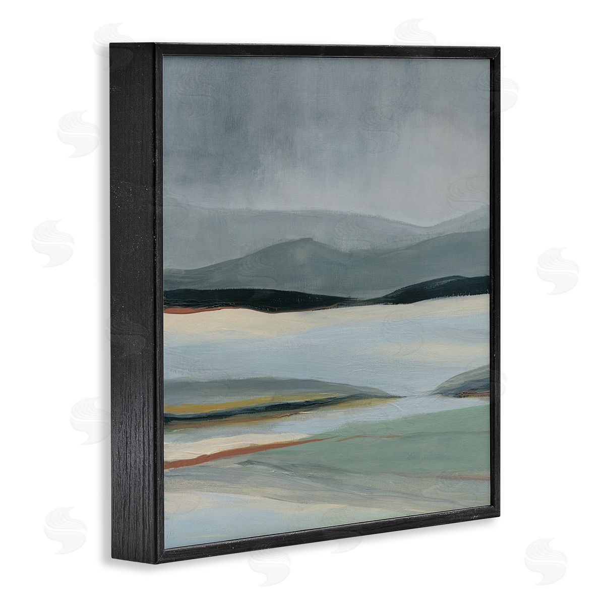 Carol Robinson Abstract Landscape Painting Distant Lakeside Mountains Black Framed Glicee Wall Art Print