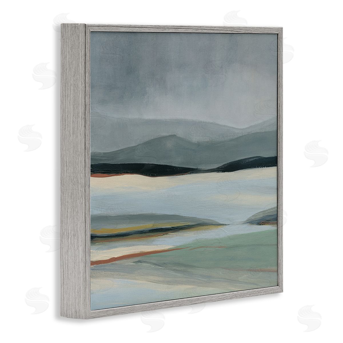 Carol Robinson Abstract Landscape Painting Distant Lakeside Mountains Gray Framed Glicee Wall Art Print