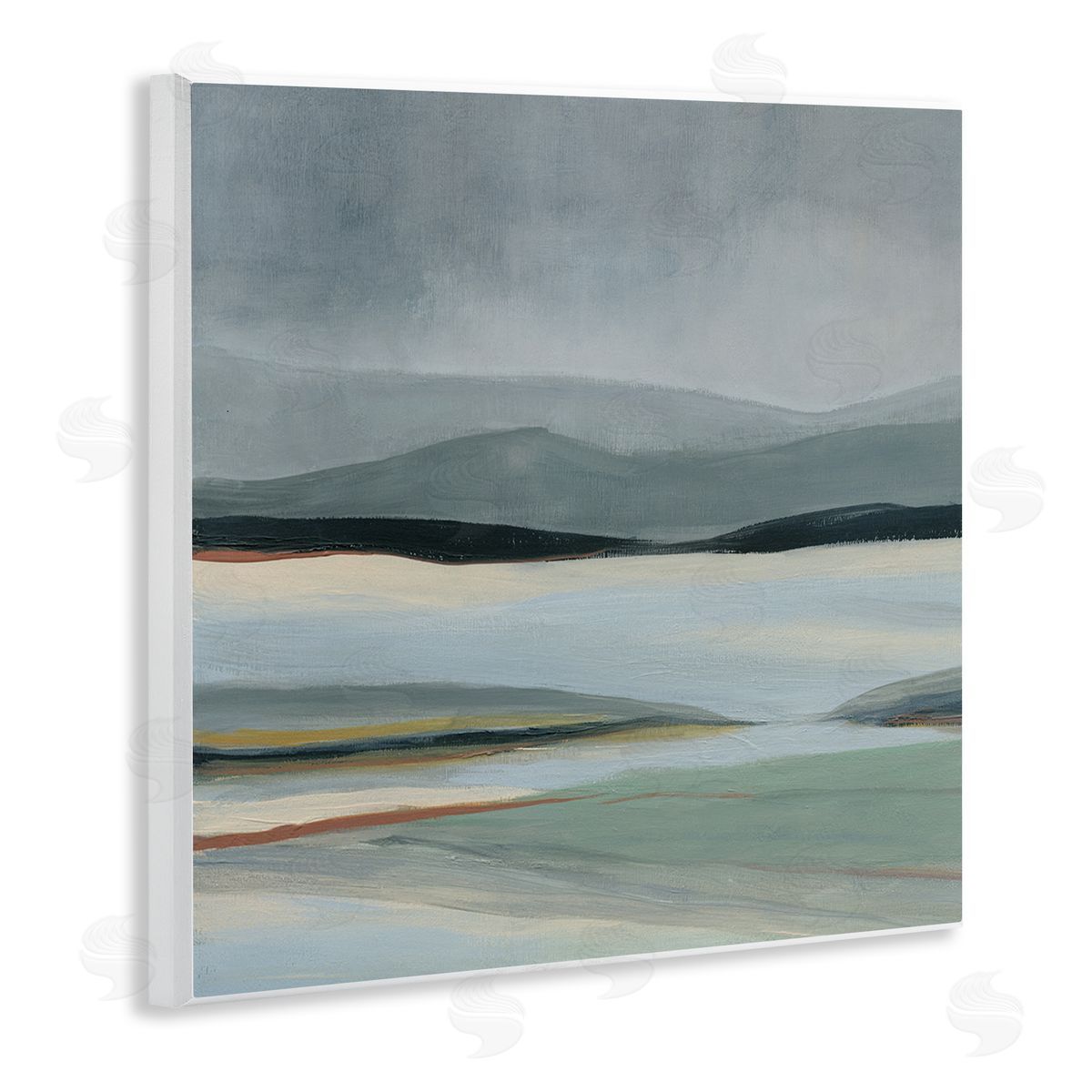 Carol Robinson Abstract Landscape Painting Distant Lakeside Mountains Wooden Wall Plaque Art Print