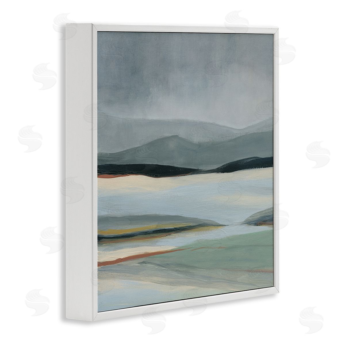 Carol Robinson Abstract Landscape Painting Distant Lakeside Mountains White Framed Glicee Wall Art Print