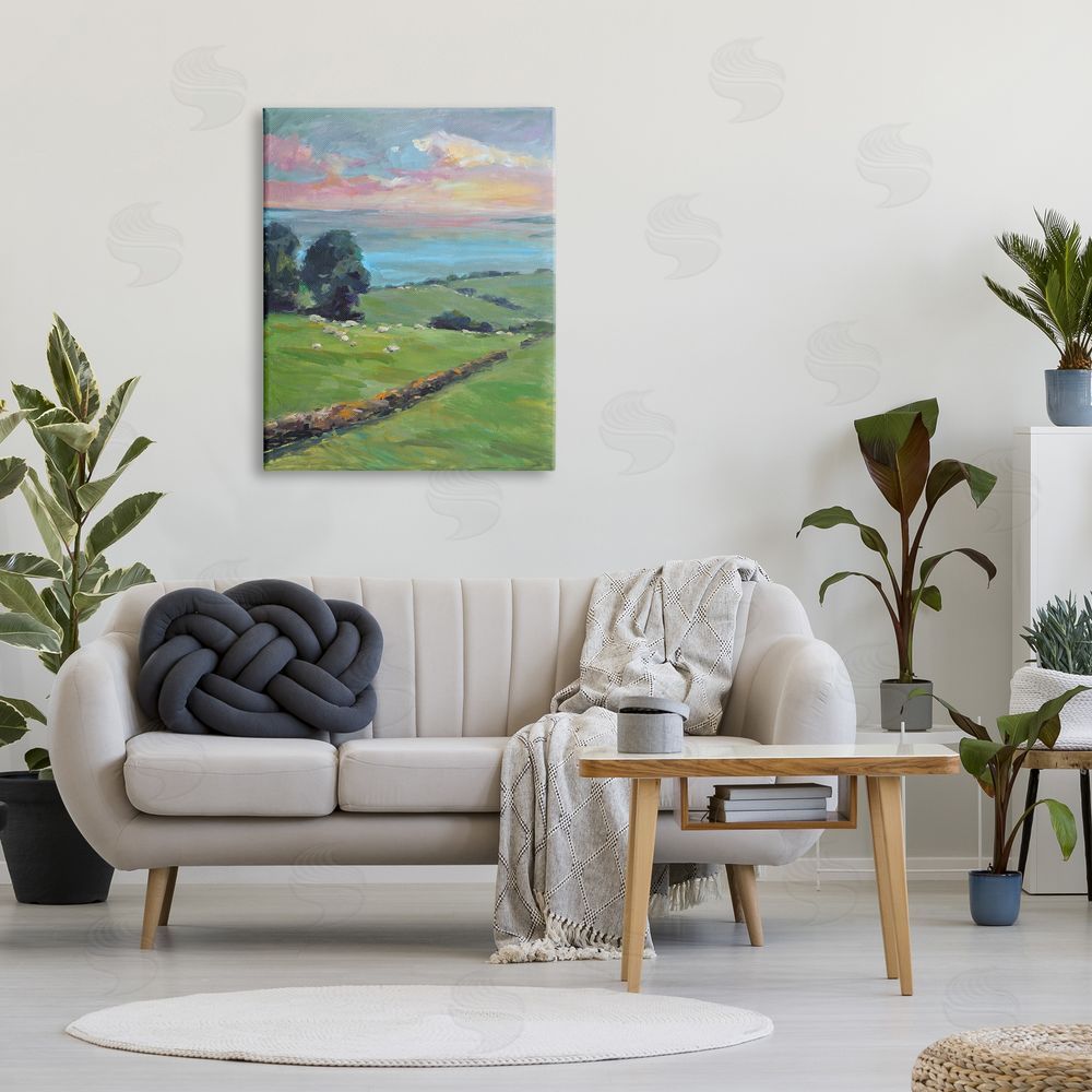 Allayn Stevens Country Rural Grasslands Striking Pink Sunset Sky Canvas Wall Art Print in Room