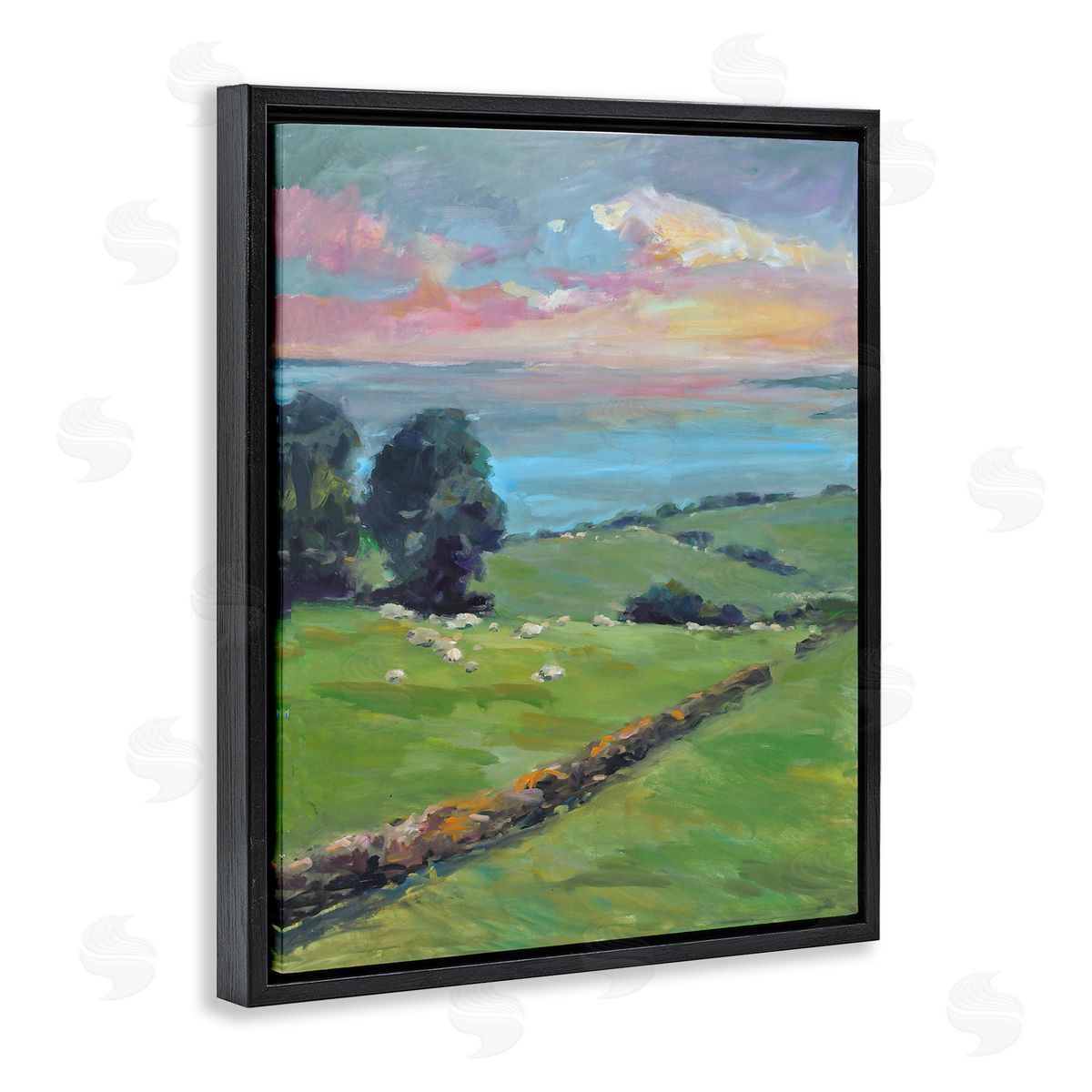 Allayn Stevens Country Rural Grasslands Striking Pink Sunset Sky Black Floating Frame Canvas Wall Art Print