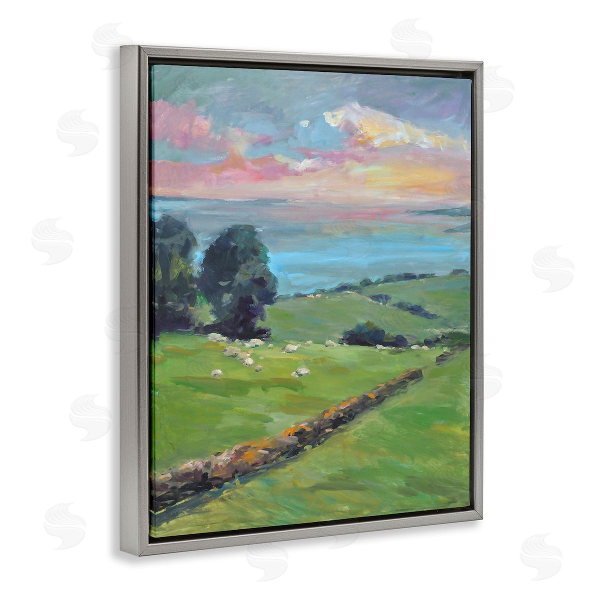 Allayn Stevens Country Rural Grasslands Striking Pink Sunset Sky Gray Floating Frame Canvas Wall Art Print