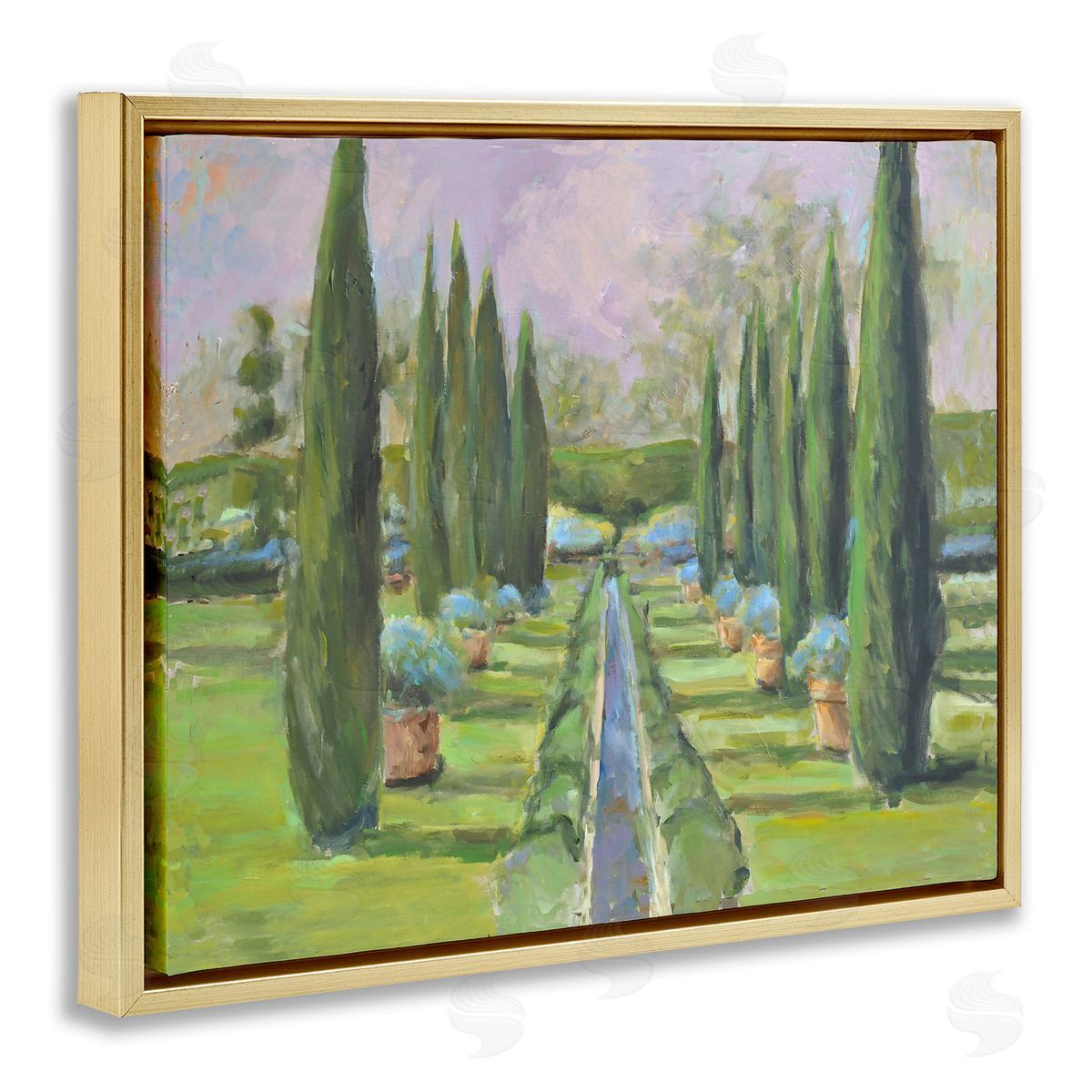 Allayn Stevens Elegant Manicured Gardens Landscaped Topiary Greenery Gold Floating Frame Canvas Wall Art Print