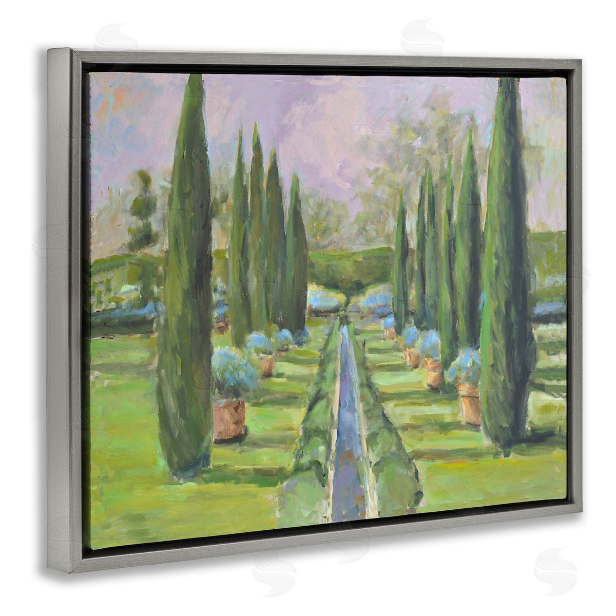 Allayn Stevens Elegant Manicured Gardens Landscaped Topiary Greenery Gray Floating Frame Canvas Wall Art Print