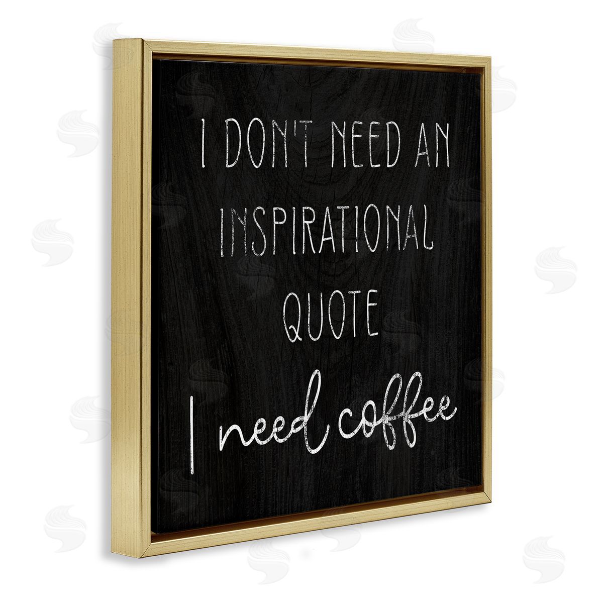 Stupell Studio Need Coffee Humorous Weathered Calligraphy Script  Gold Floating Frame Canvas Wall Art Print