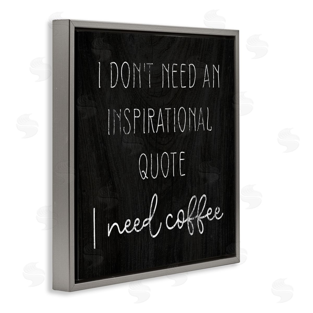 Stupell Studio Need Coffee Humorous Weathered Calligraphy Script  Gray Floating Frame Canvas Wall Art Print