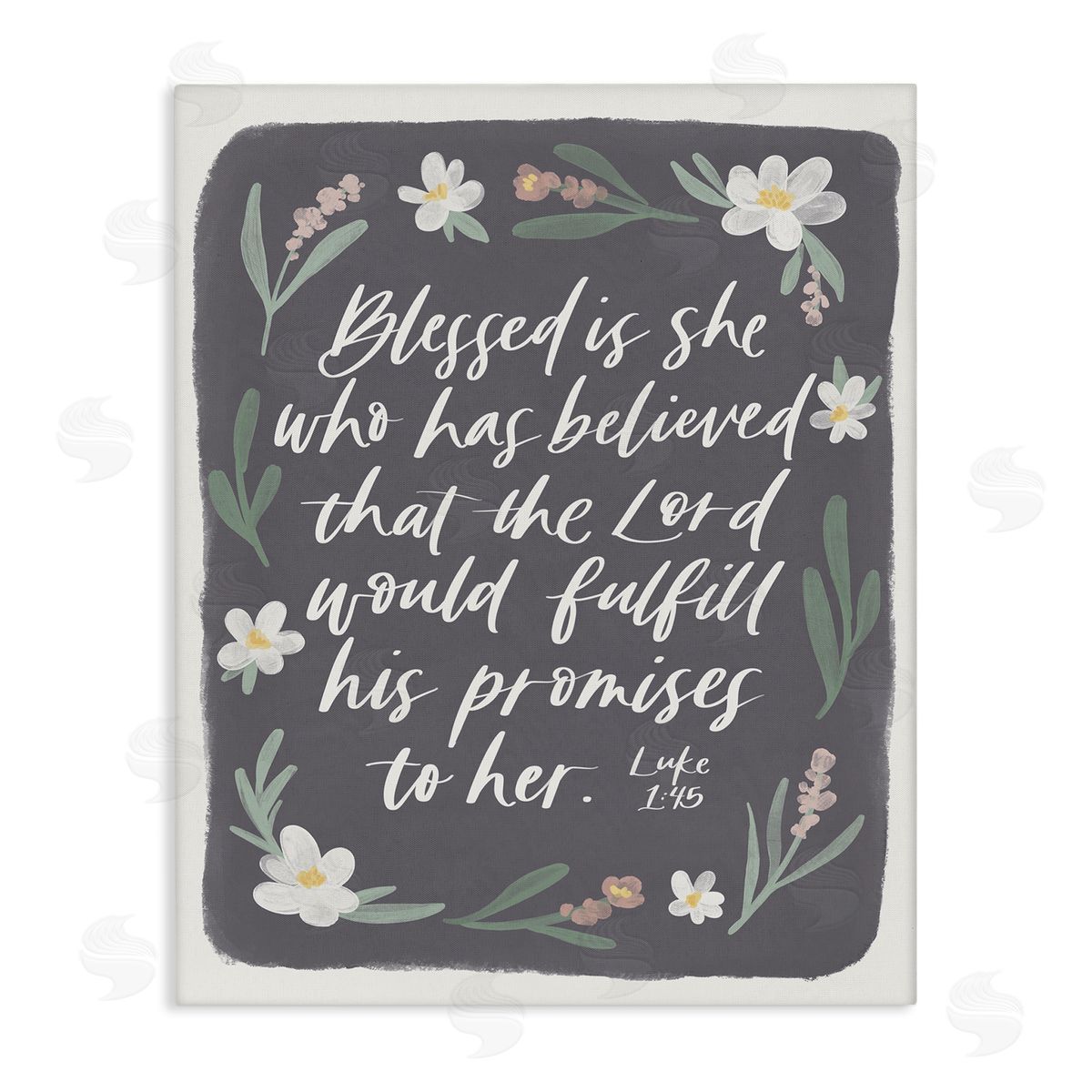 Amanda Houston Floral Religious Verse Calligraphy Script Botanical   Stretched Canvas Wall Art Print