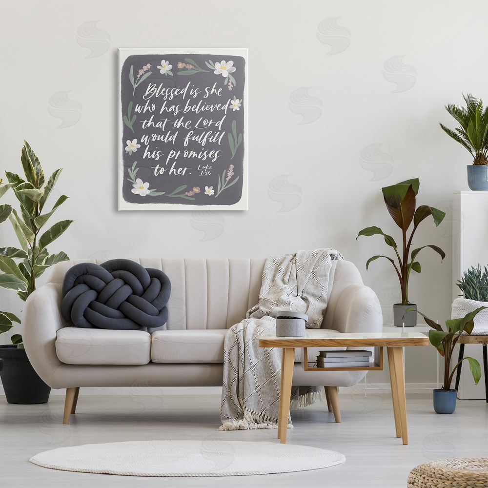 Amanda Houston Floral Religious Verse Calligraphy Script Botanical   Canvas Wall Art Print in Room