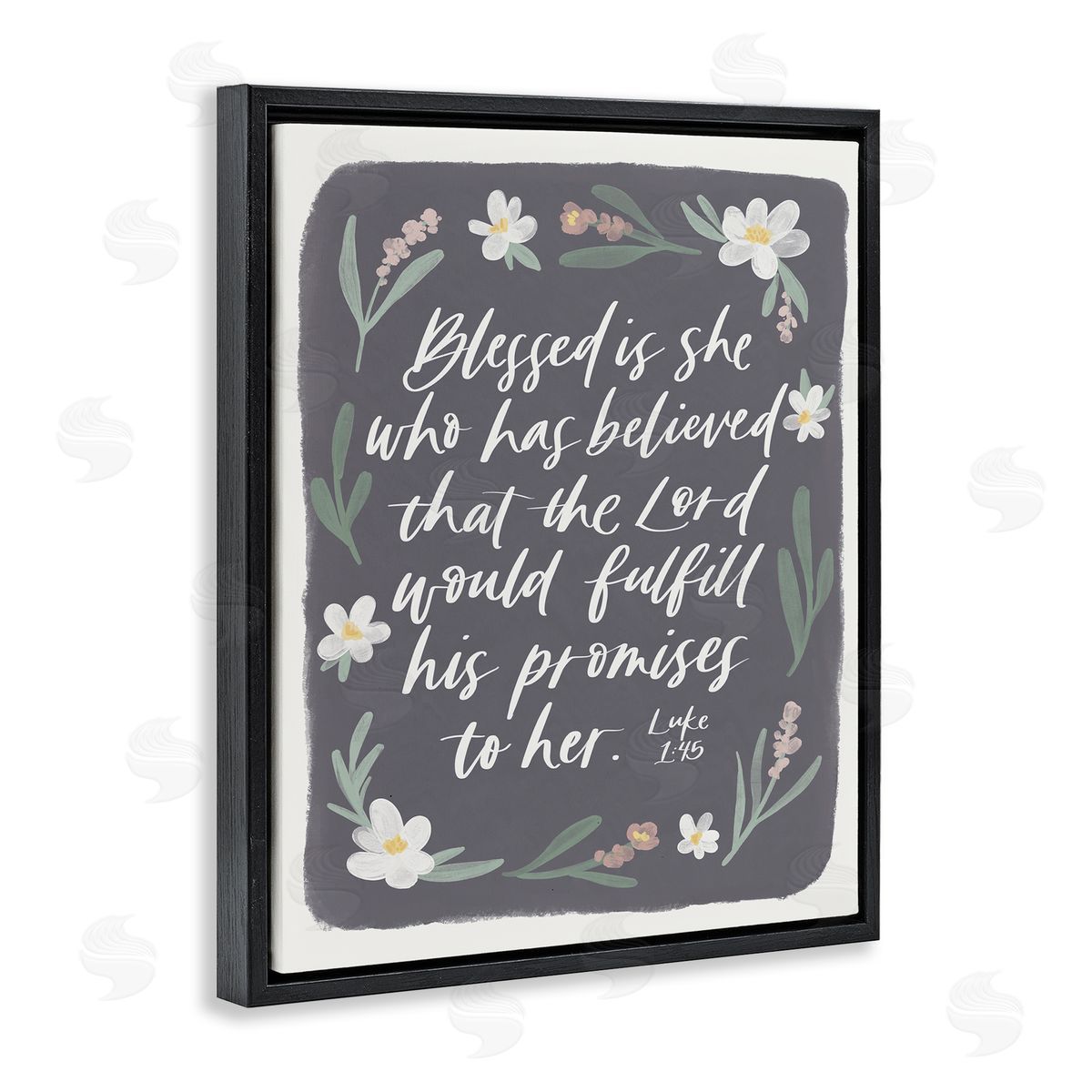 Amanda Houston Floral Religious Verse Calligraphy Script Botanical   Black Floating Frame Canvas Wall Art Print