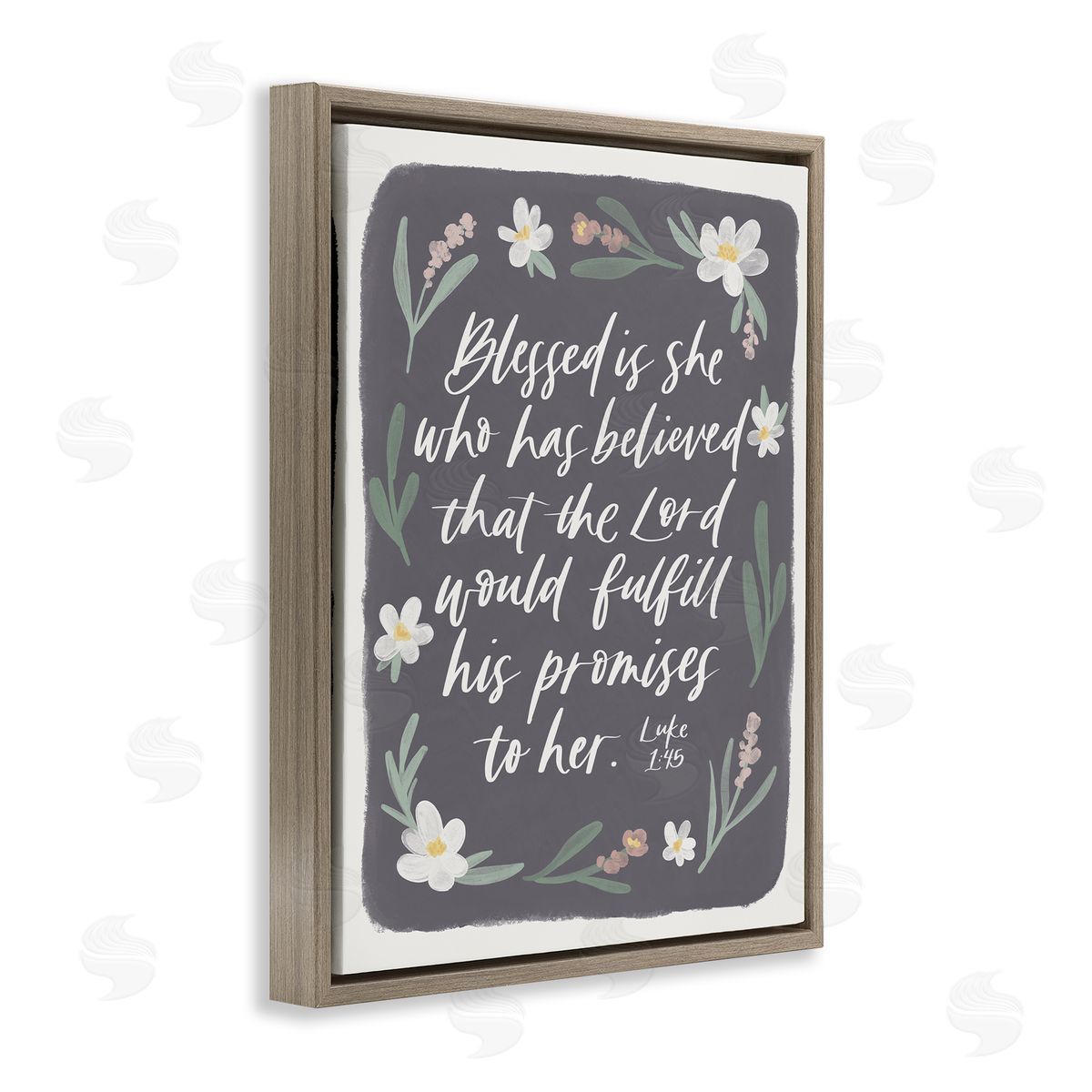 Amanda Houston Floral Religious Verse Calligraphy Script Botanical   Brown Floating Frame Canvas Wall Art Print