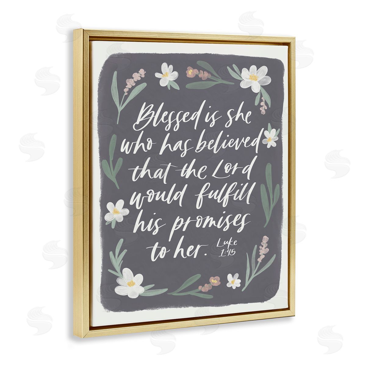 Amanda Houston Floral Religious Verse Calligraphy Script Botanical   Gold Floating Frame Canvas Wall Art Print