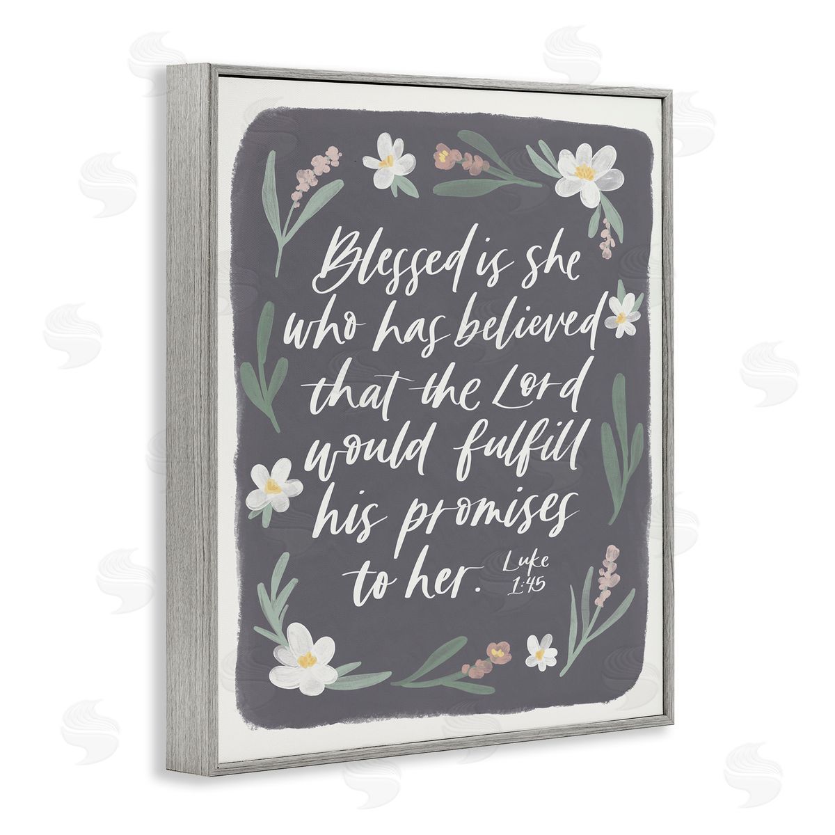 Amanda Houston Floral Religious Verse Calligraphy Script Botanical   Gray Framed Giclee Wall Art Print