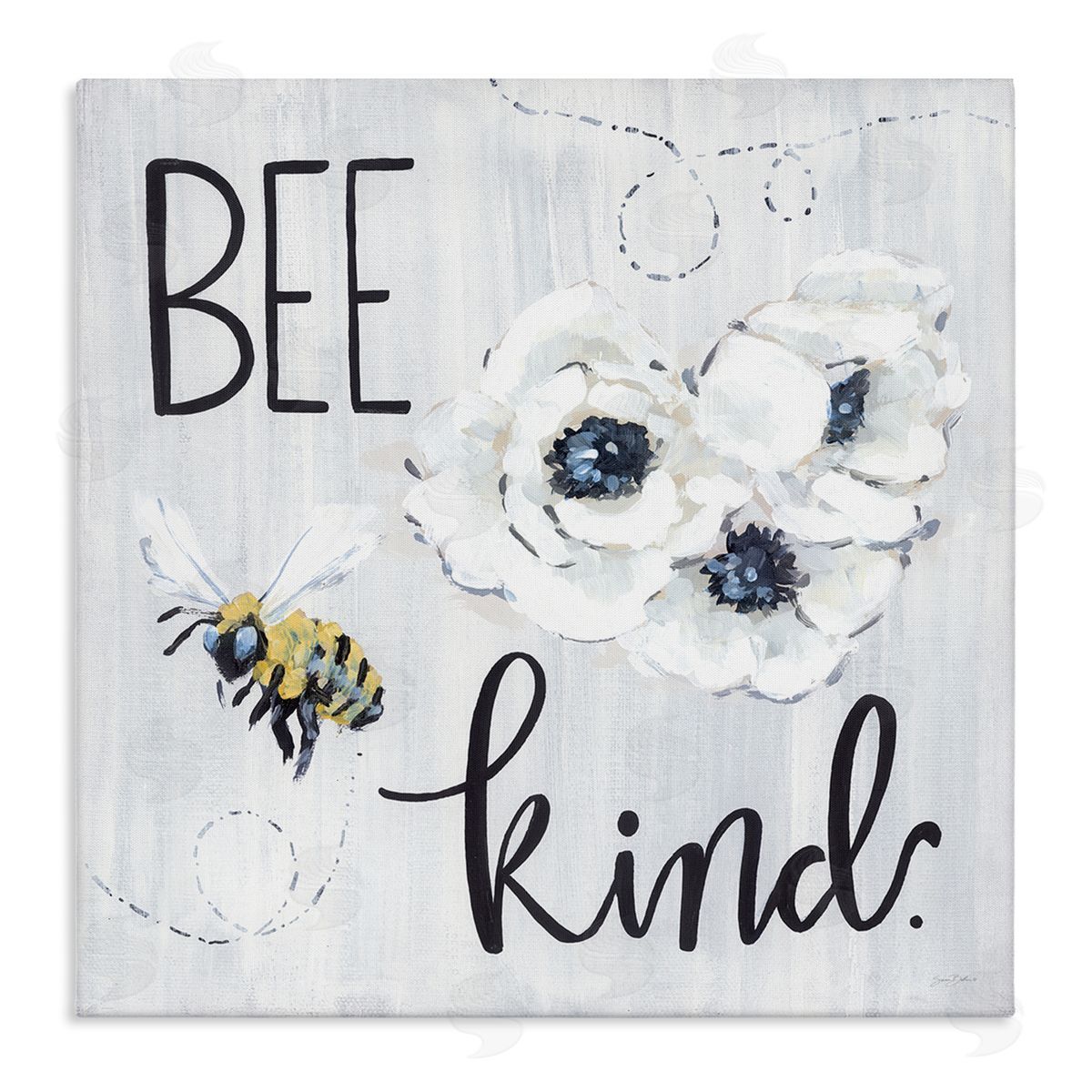 Sara Baker Bee Kind Witty Bumble Insect Buzzing Blossoms  Stretched Canvas Wall Art Print