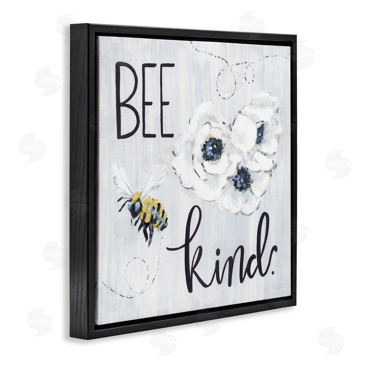 Sara Baker Bee Kind Witty Bumble Insect Buzzing Blossoms  Black Floating Frame Canvas Wall Art Print