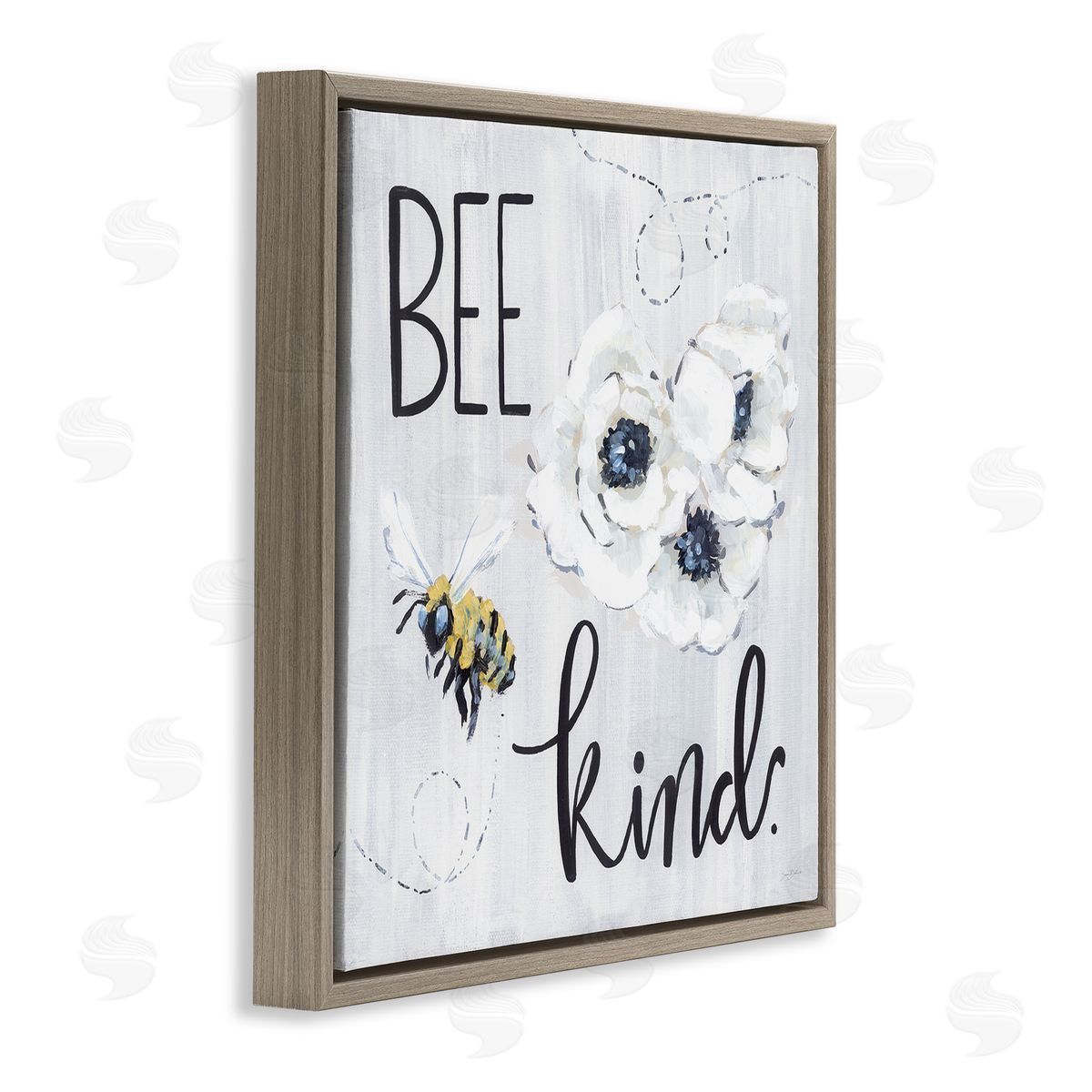 Sara Baker Bee Kind Witty Bumble Insect Buzzing Blossoms  Brown Floating Frame Canvas Wall Art Print