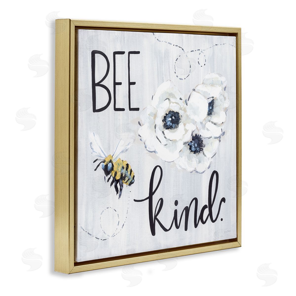 Sara Baker Bee Kind Witty Bumble Insect Buzzing Blossoms  Gold Floating Frame Canvas Wall Art Print