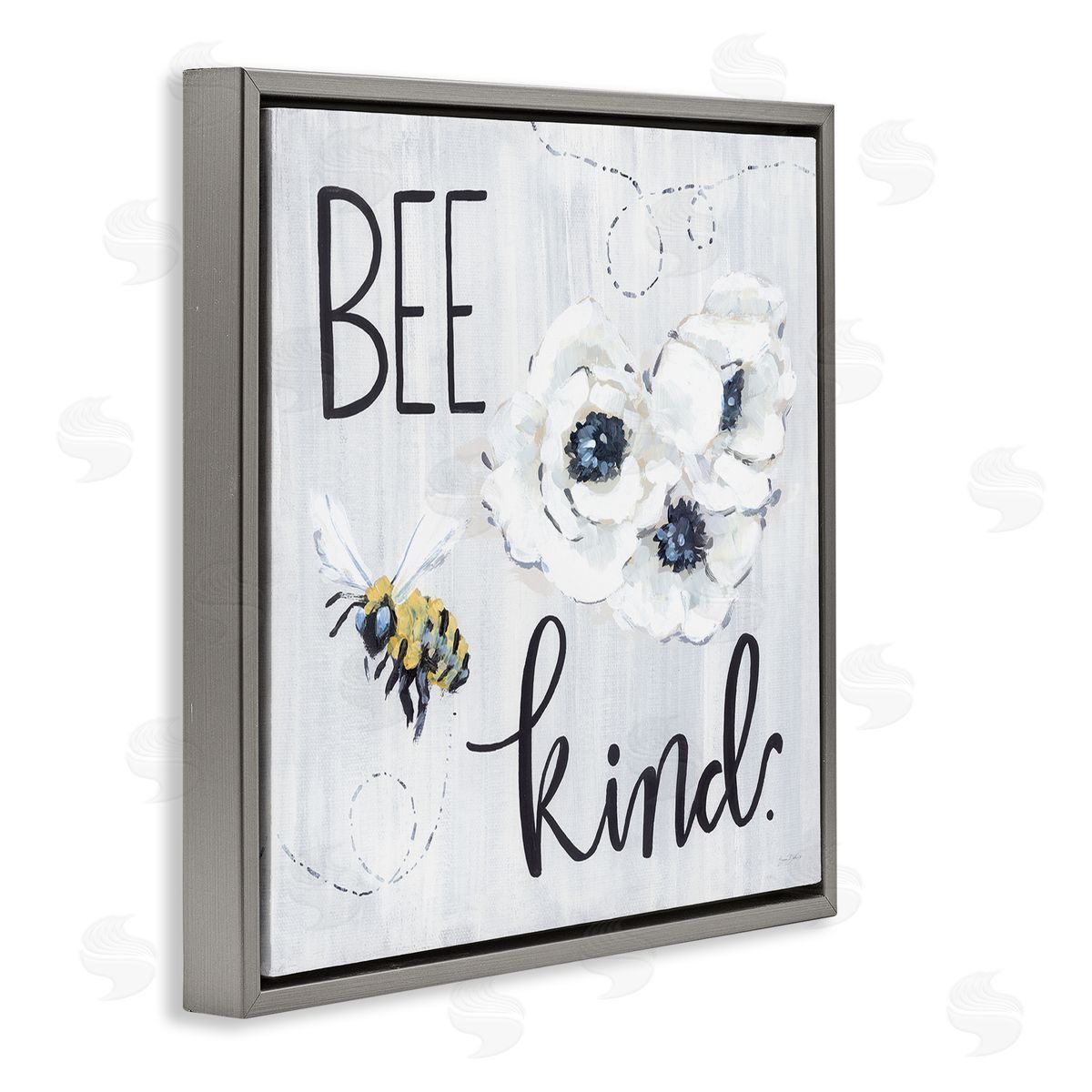 Sara Baker Bee Kind Witty Bumble Insect Buzzing Blossoms  Gray Floating Frame Canvas Wall Art Print