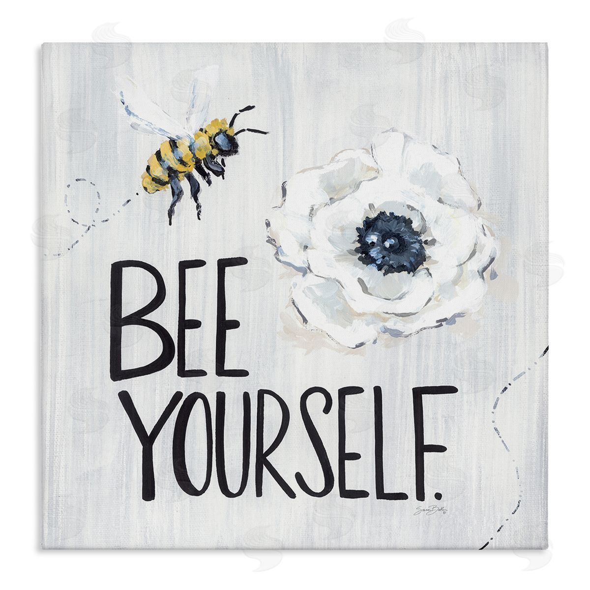 Sara Baker Bee Yourself Inspirational Phrase Bumble Flower Blossom Stretched Canvas Wall Art Print