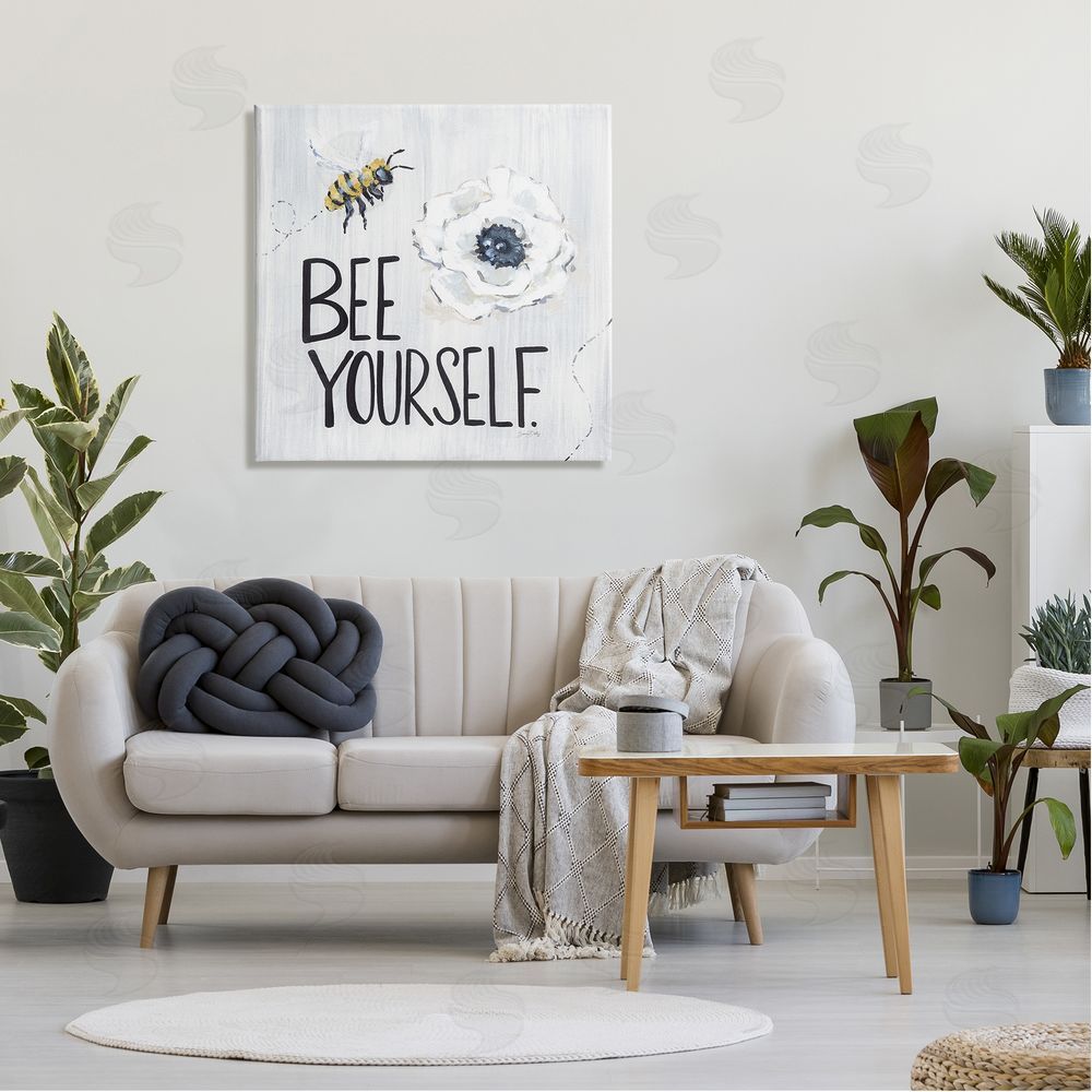 Sara Baker Bee Yourself Inspirational Phrase Bumble Flower Blossom Canvas Wall Art in Room