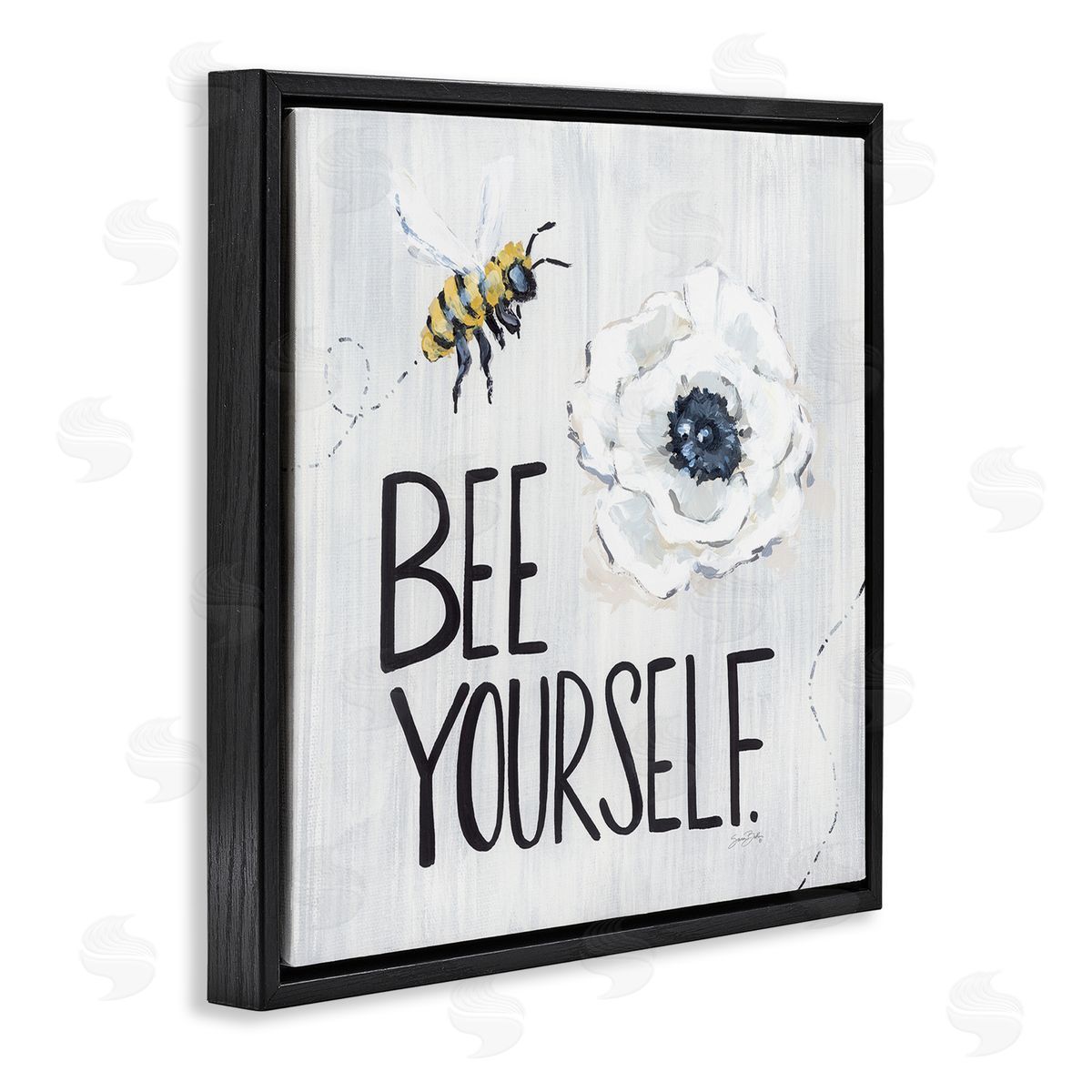 Sara Baker Bee Yourself Inspirational Phrase Bumble Flower Blossom Black Floating Frame Canvas Wall Art Print