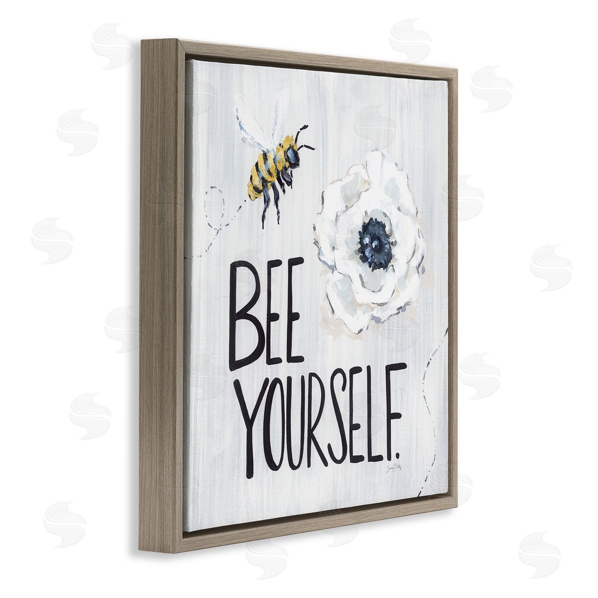 Sara Baker Bee Yourself Inspirational Phrase Bumble Flower Blossom Brown Floating Frame Canvas Wall Art Print