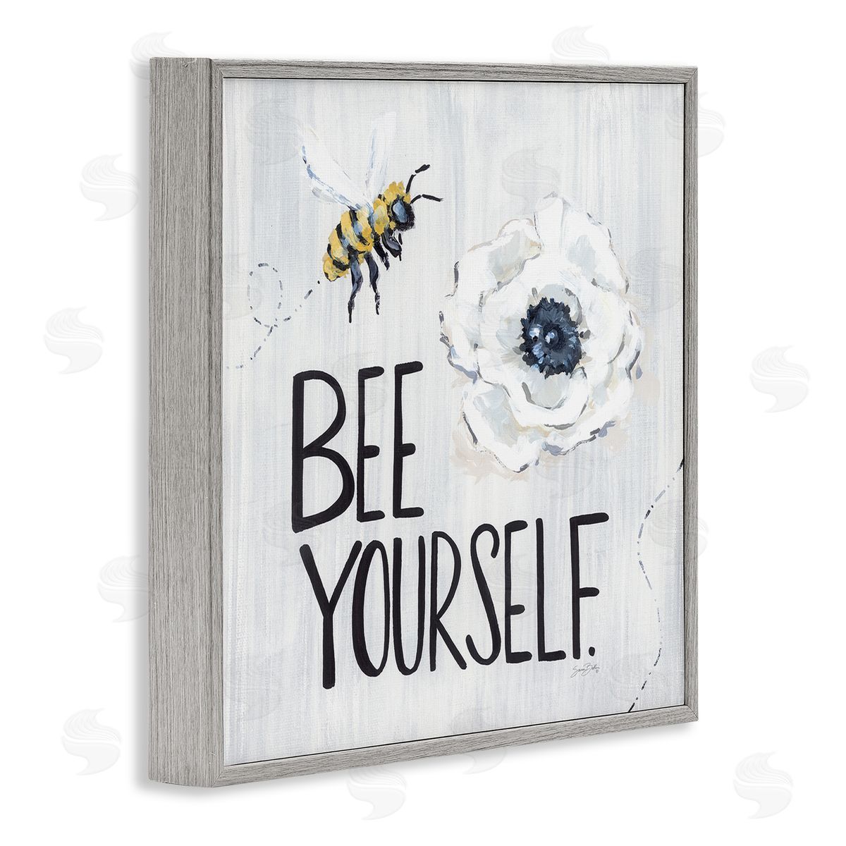 Sara Baker Bee Yourself Inspirational Phrase Bumble Flower Blossom Gray Framed Glicee Wall Art Print