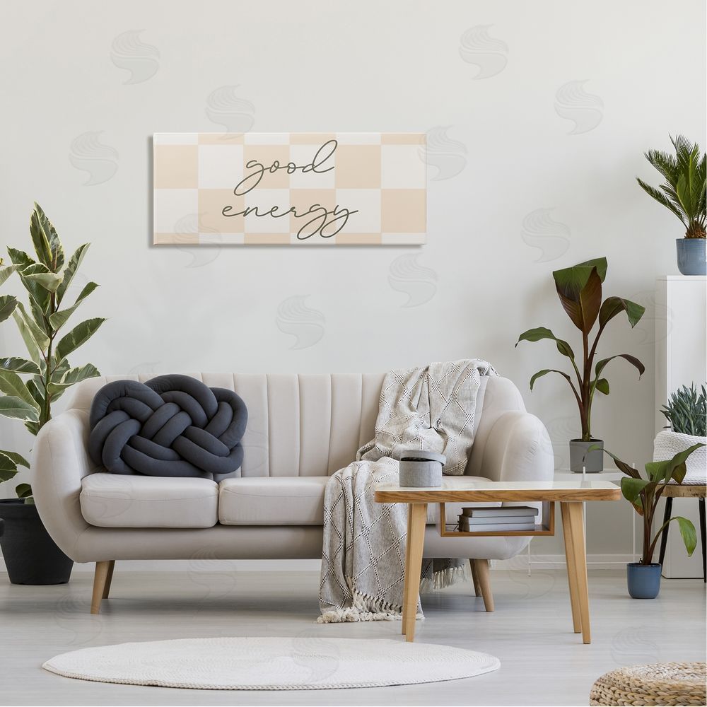 Stupell Studio Good Energy Script Checkered Neutral Beige Tones