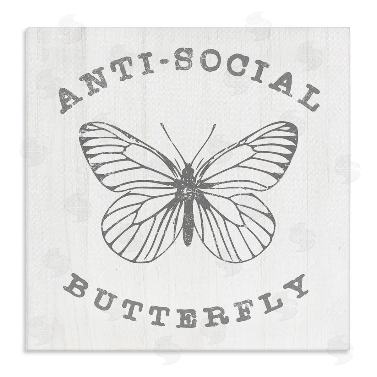 Stupell Studio Antisocial Butterfly Insect Outline Vintage Weathered Design Stretched Canvas Wall Art Print