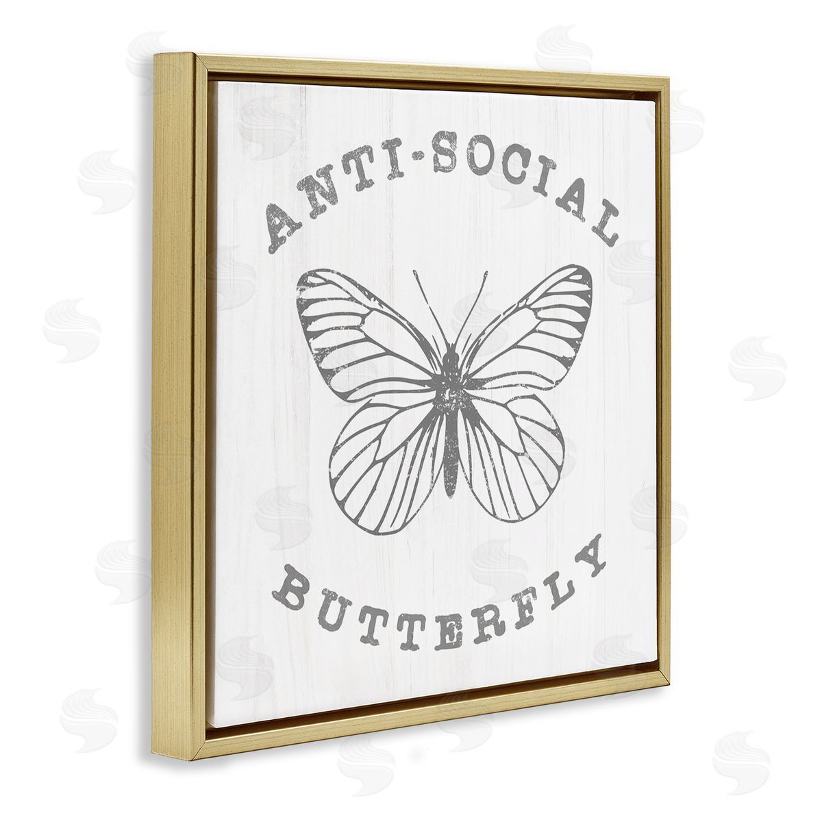 Stupell Studio Antisocial Butterfly Insect Outline Vintage Weathered Design Gold Floating Frame Canvas Wall Art Print