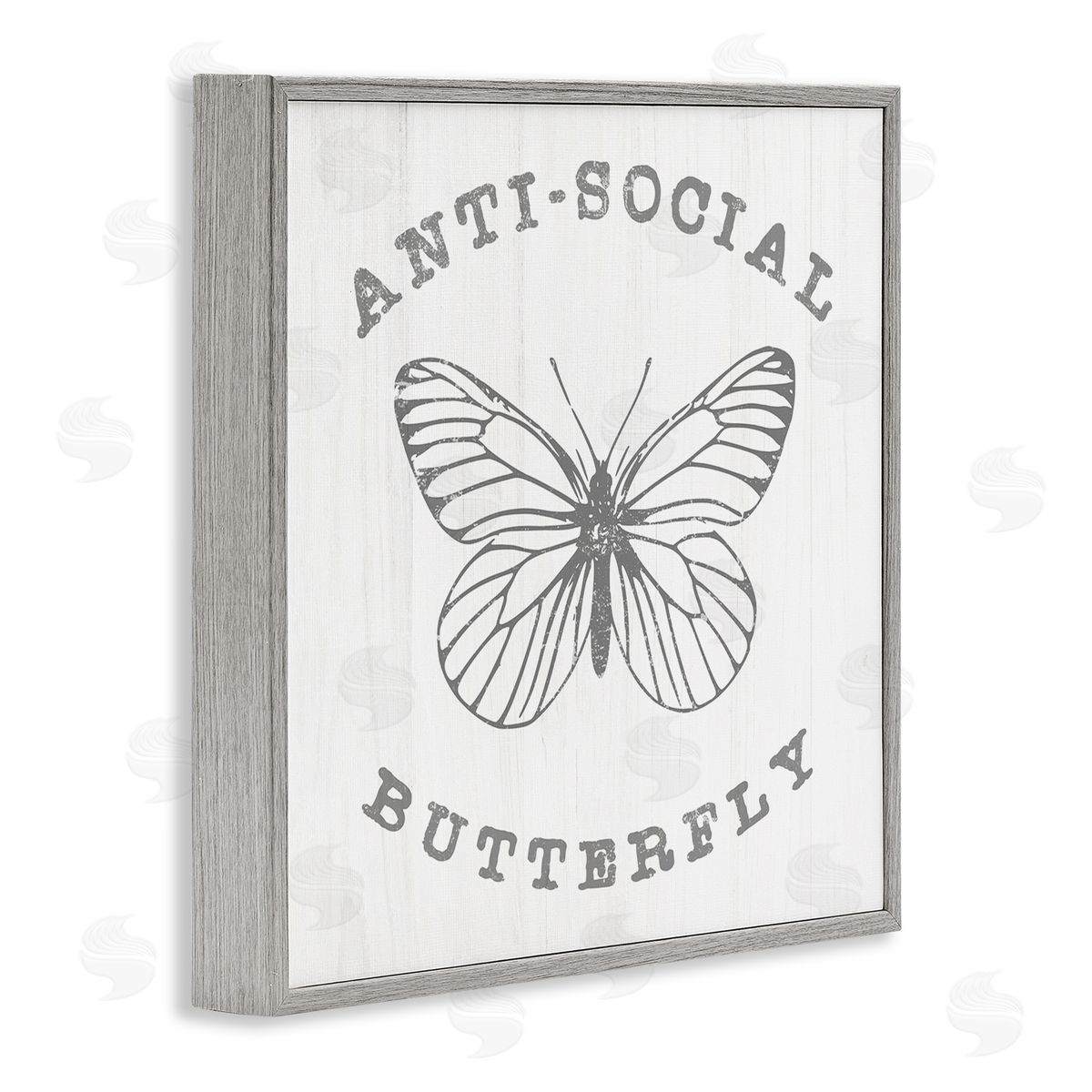 Stupell Studio Antisocial Butterfly Insect Outline Vintage Weathered Design Gray Framed Glicee Wall Art Print