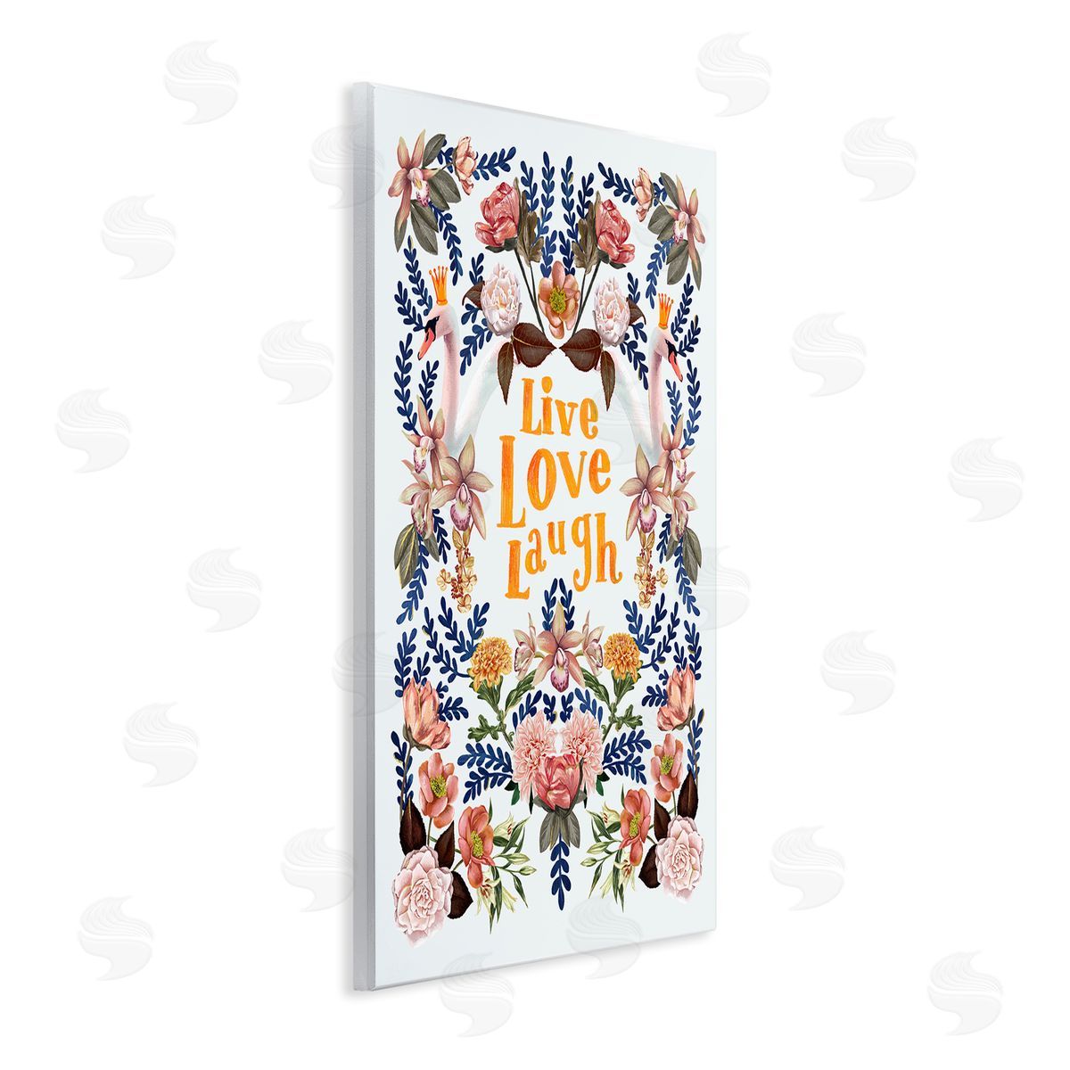 Raquel Maciel Live Love Laugh Floral Crowned Swans Botanical Trim Wall Plaque Art Print