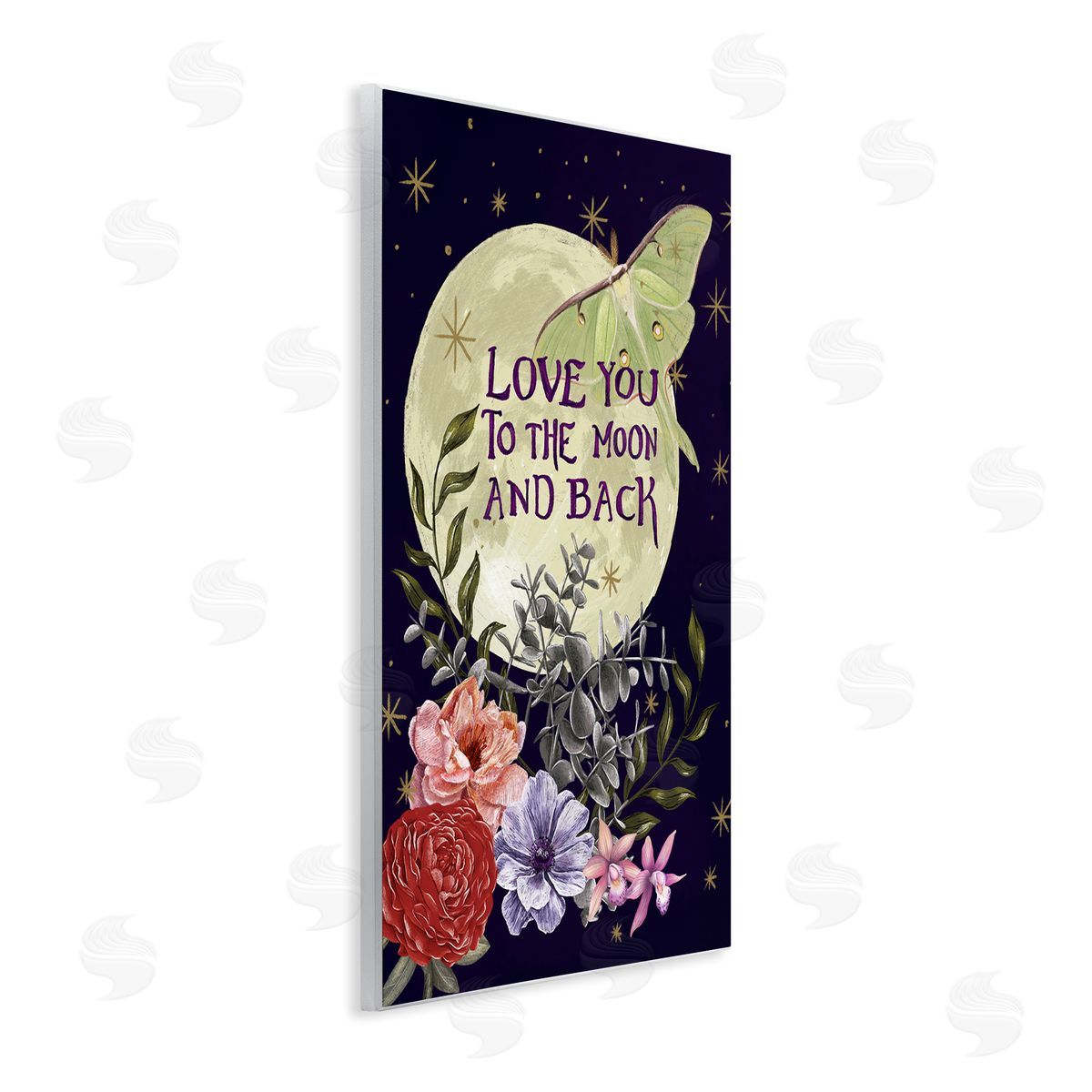 Raquel Maciel Love You Moonlit Night Sky Luna Moth Flowers Wall Plaque Art Print