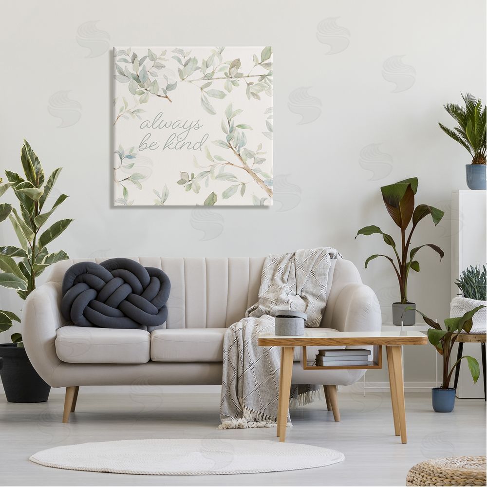 Lanie Loreth Always Be Kind Encouraging Plant Stems Leaves Canvas Wall Art in Room