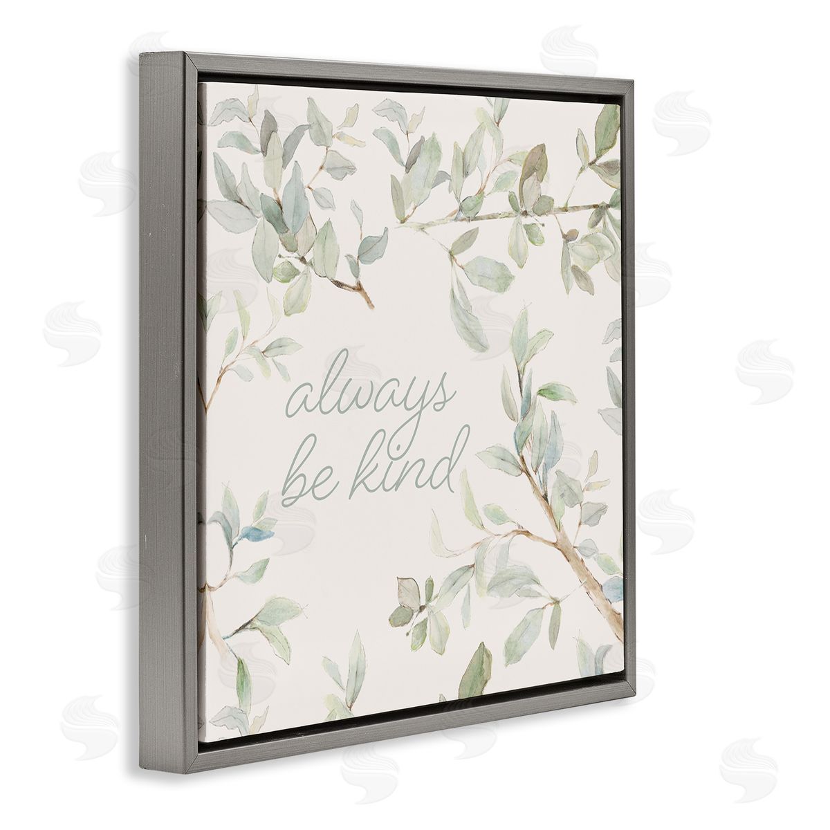 Lanie Loreth Always Be Kind Encouraging Plant Stems Leaves Gray Floating Frame Canvas Wall Art Print