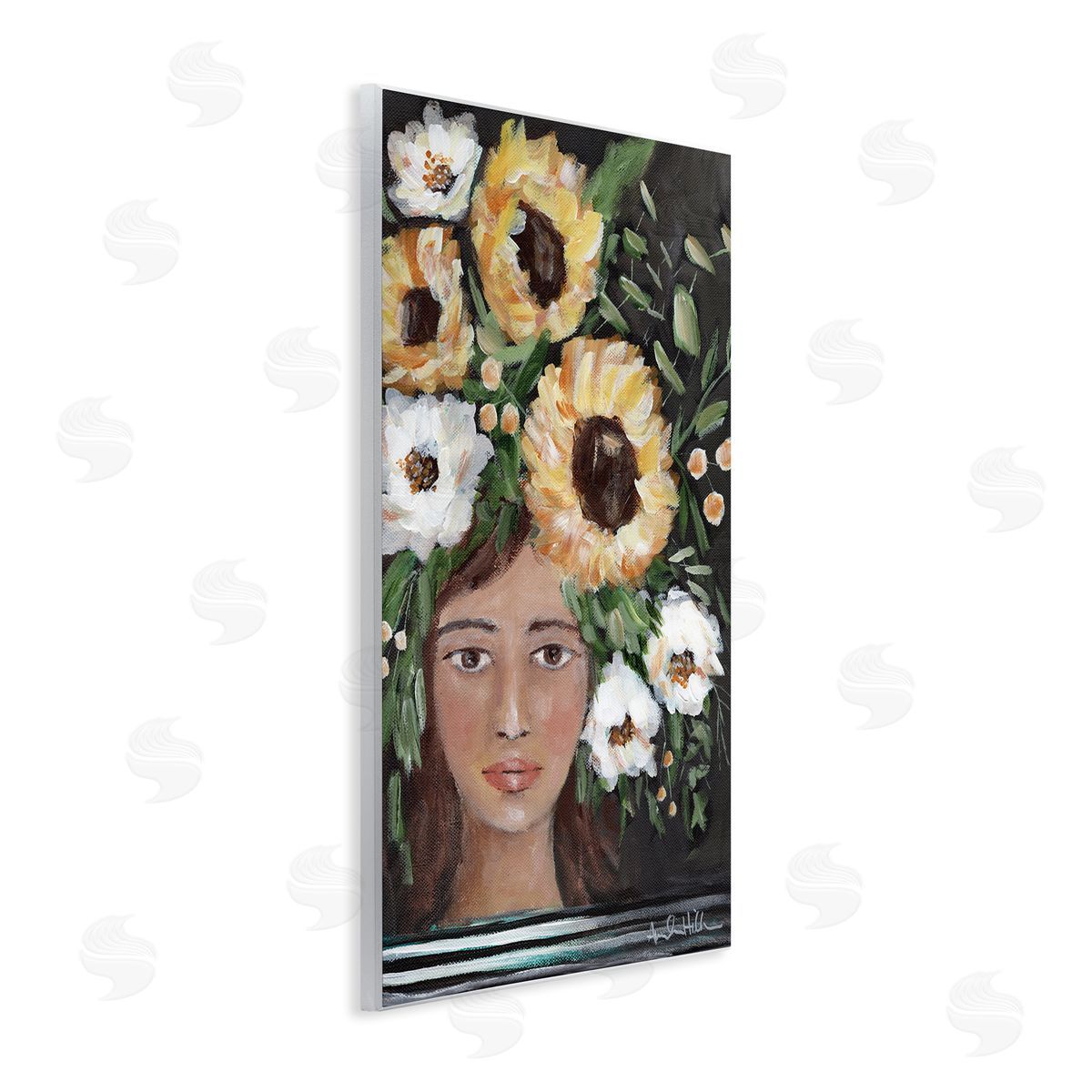 Amanda Hilburn Girl Wearing Flower Crown Yellow White Blossoms Painting Wall Plaque Art Print