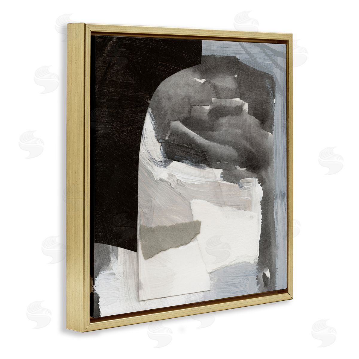 Victoria Barnes Abstract Arch Shape Bold Layered Painting Strokes  Gold Floating Frame Canvas Wall Art Print