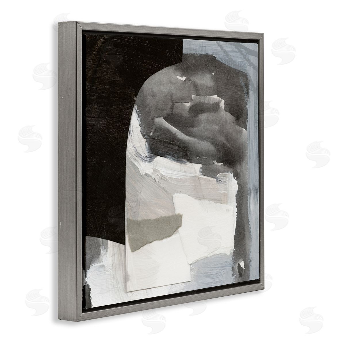Victoria Barnes Abstract Arch Shape Bold Layered Painting Strokes  Gray Floating Frame Canvas Wall Art Print