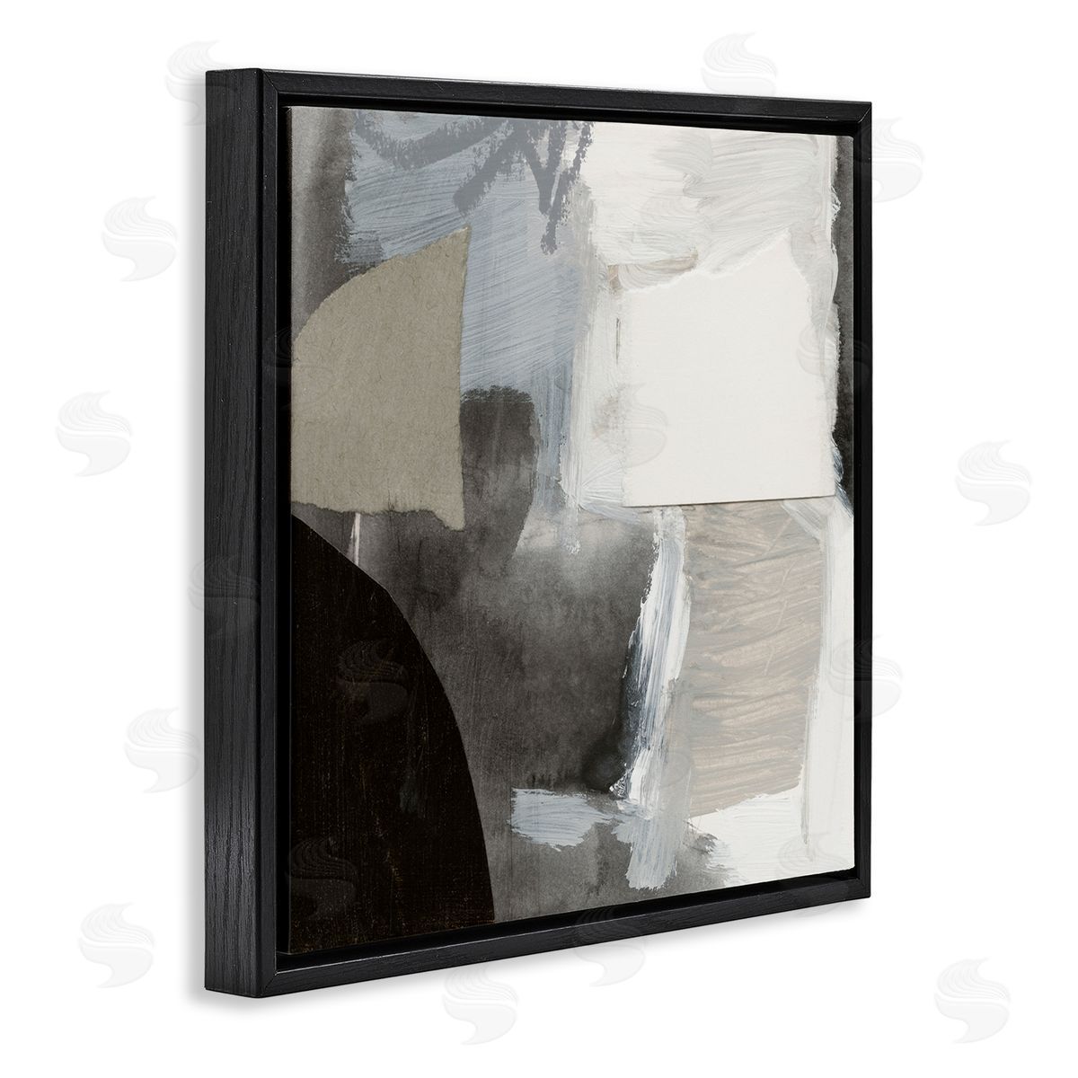 Victoria Barnes Abstract Layered Collage Structured Shapes Paint Strokes Black Floating Frame Canvas Wall Art Print