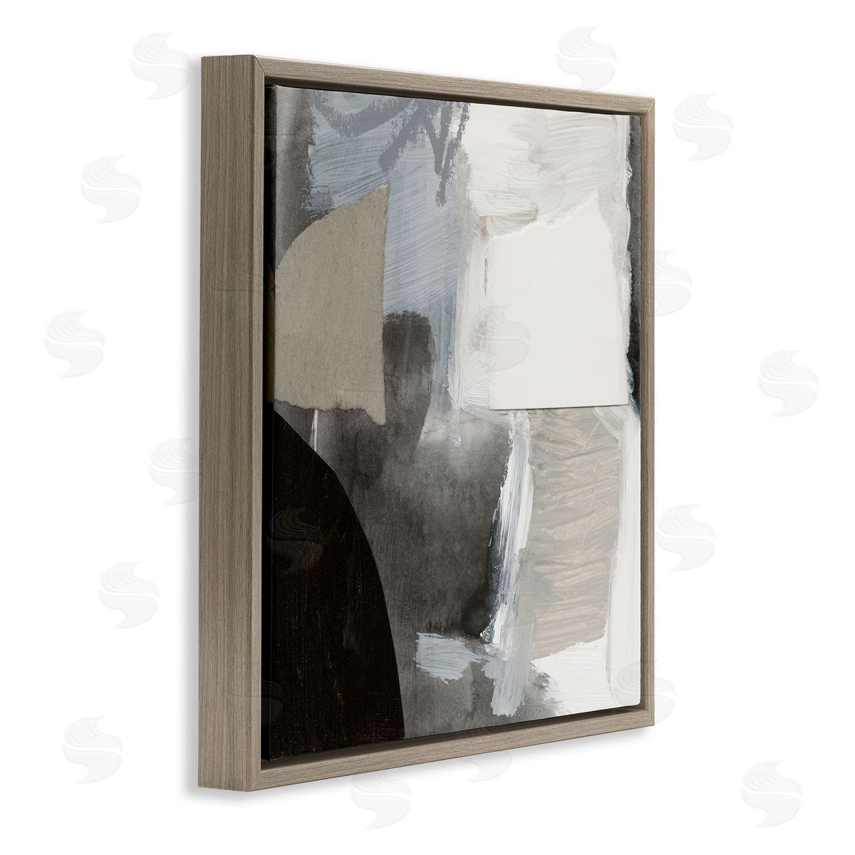 Victoria Barnes Abstract Layered Collage Structured Shapes Paint Strokes Brown Floating Frame Canvas Wall Art Print
