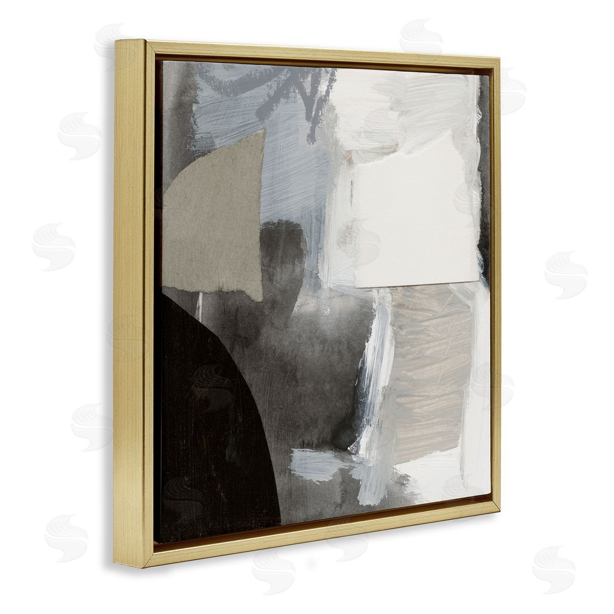 Victoria Barnes Abstract Layered Collage Structured Shapes Paint Strokes Gold Floating Frame Canvas Wall Art Print