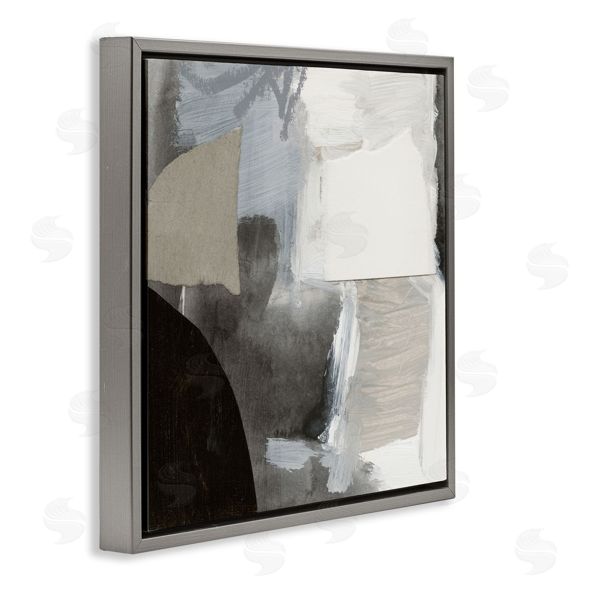 Victoria Barnes Abstract Layered Collage Structured Shapes Paint Strokes Gray Floating Frame Canvas Wall Art Print