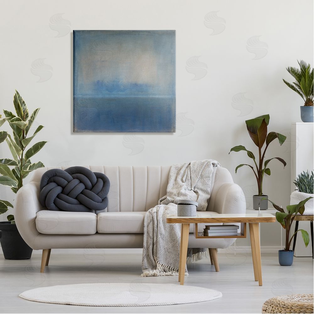 Tim O'Toole Obscure Abstract Landscape Blue Weathered Painting Design Canvas Wall Art in Room