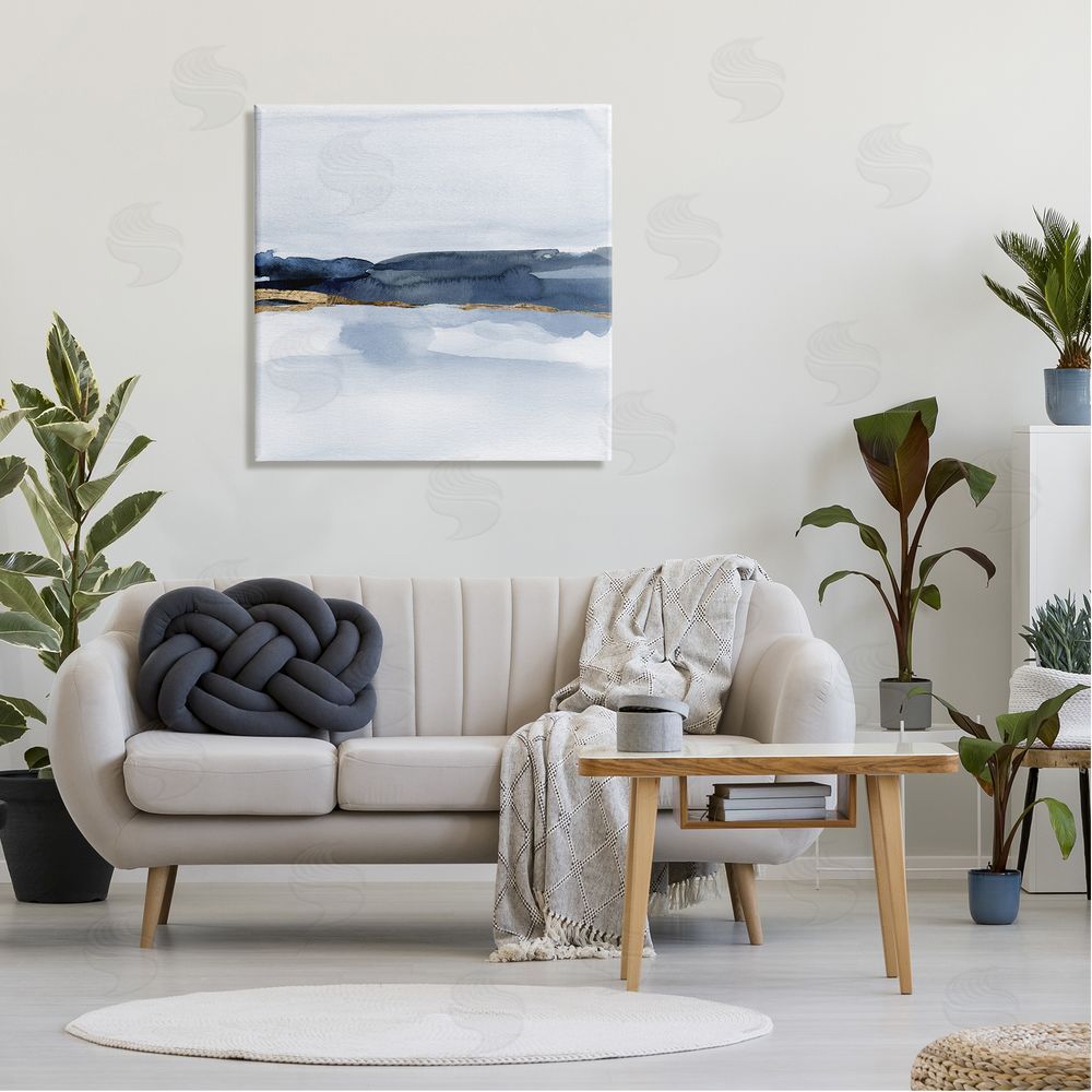 Jacob Green Abstract Blue Distant Landscape Smooth Glam Detail  Canvas Wall Art in Room