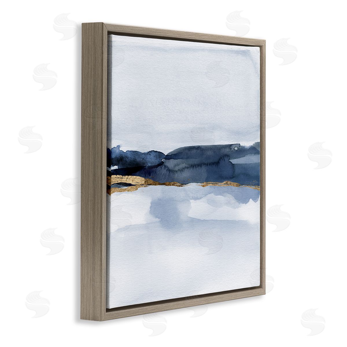 Jacob Green Abstract Blue Distant Landscape Smooth Glam Detail  Brown Floating Frame Canvas Wall Art Print