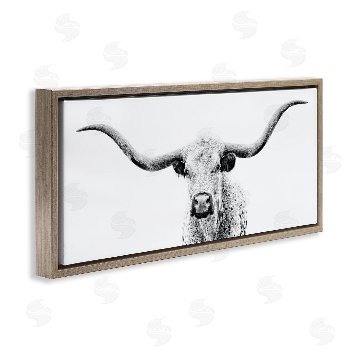 Modern Longhorn Cattle Gazing Brown Floating Frame Canvas Wall Art, Home Decor by PHBurchett