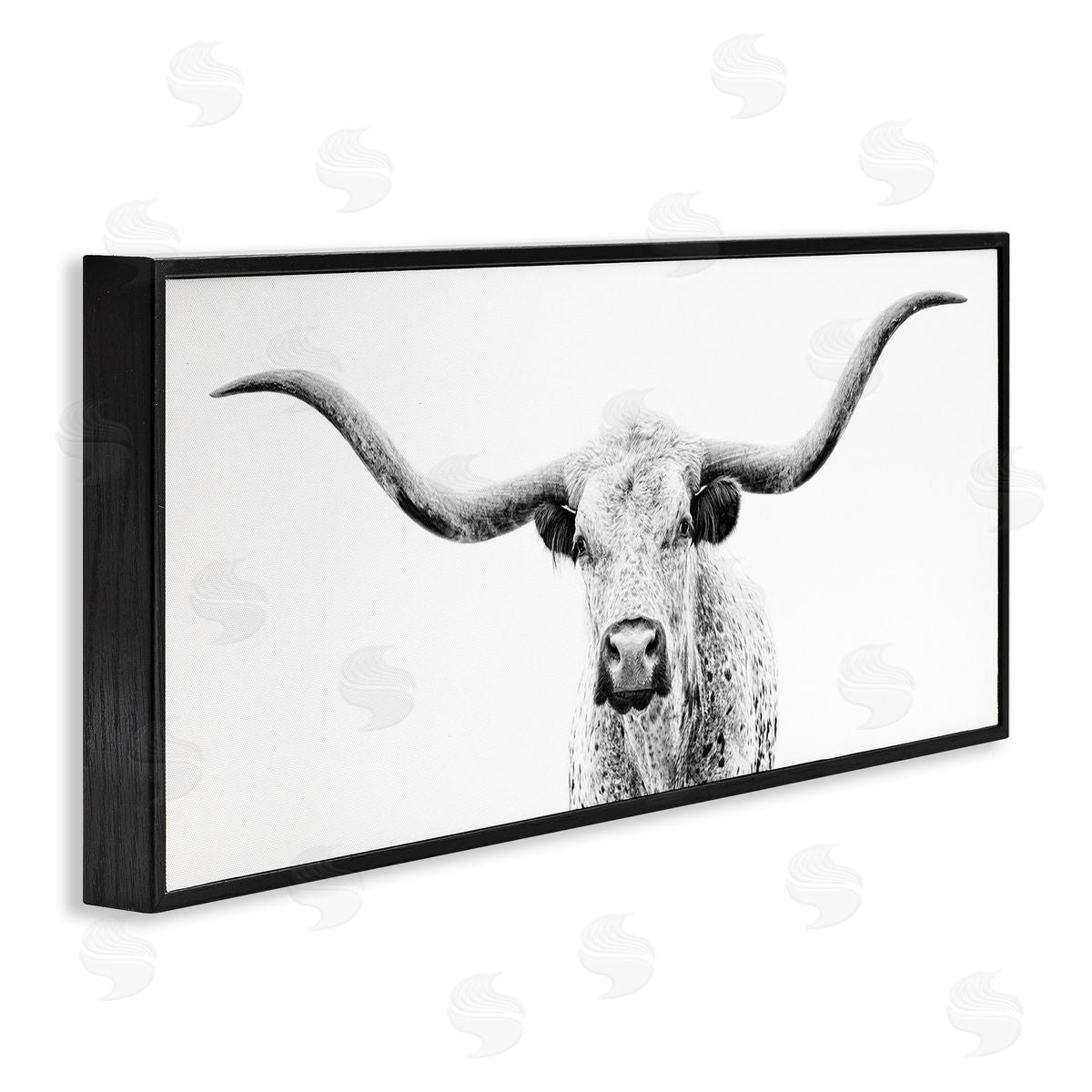Modern Longhorn Cattle Gazing Black Frame Print Wall Art, Home Decor by PHBurchett