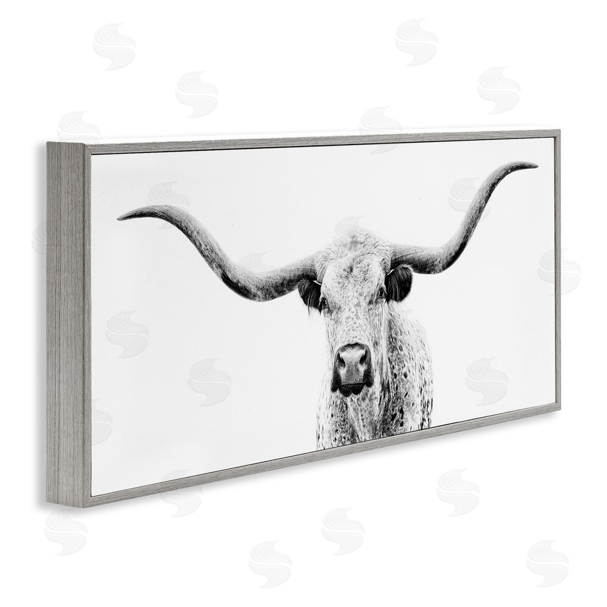 Modern Longhorn Cattle Gazing Grey Frame Print Wall Art, Home Decor by PHBurchett