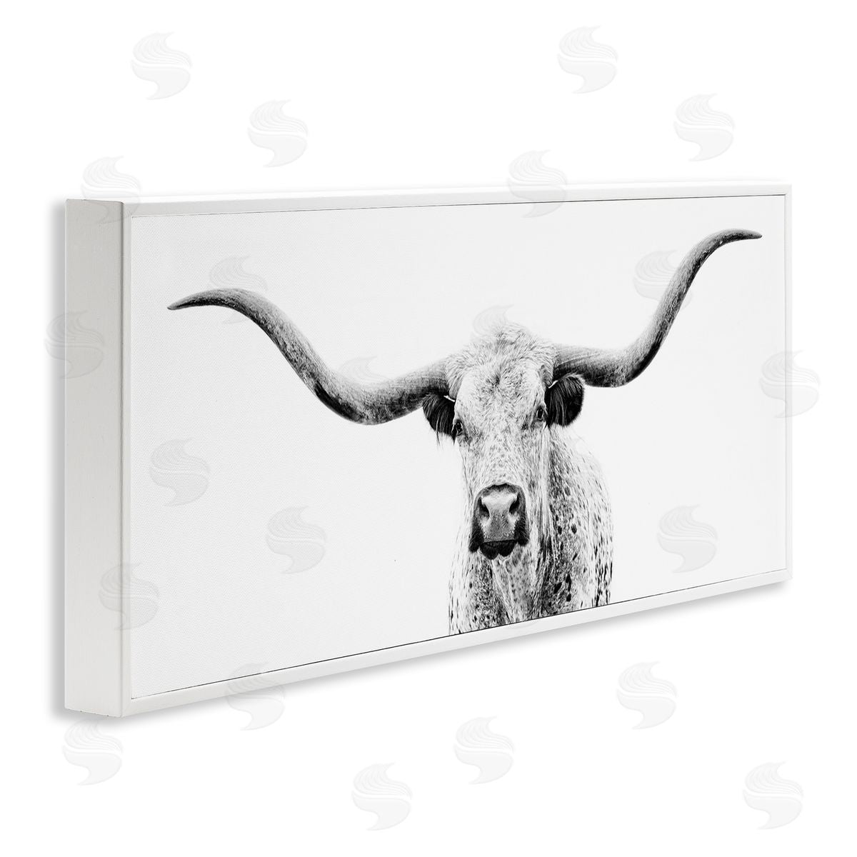 Modern Longhorn Cattle Gazing White Frame Print Wall Art, Home Decor by PHBurchett
